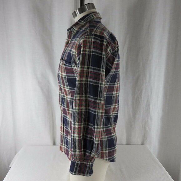 Vintage Eddie Bauer M Heavy Twill Red Blue Green Plaid Button Front Shirt - Picture 9 of 11